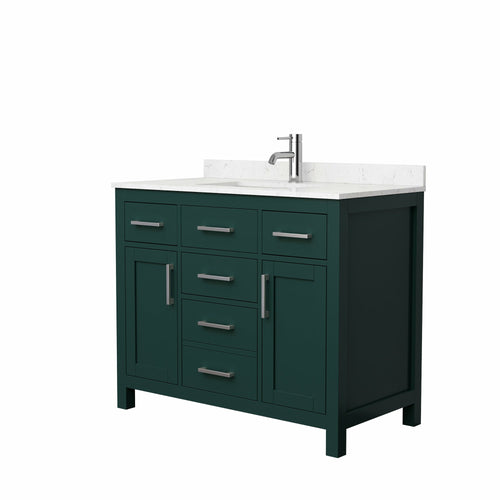 Wyndham Beckett 42 Inch Single Bathroom Vanity in Green, Carrara Cultured Marble Countertop, Undermount Square Sink, Brushed Nickel Trim- Wyndham