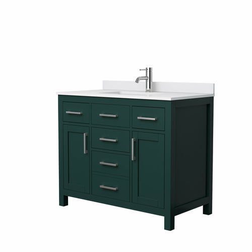 Wyndham Beckett 42 Inch Single Bathroom Vanity in Green, White Cultured Marble Countertop, Undermount Square Sink, Brushed Nickel Trim- Wyndham