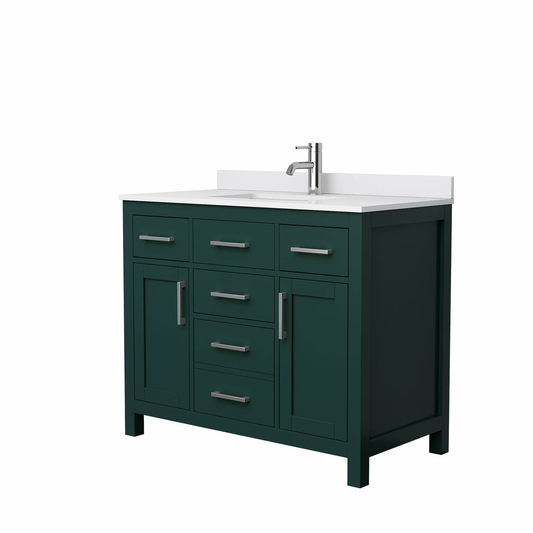 Wyndham Beckett 42 Inch Single Bathroom Vanity in Green, White Cultured Marble Countertop, Undermount Square Sink, Brushed Nickel Trim- Wyndham