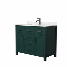 Load image into Gallery viewer, Wyndham Beckett 42 Inch Single Bathroom Vanity in Green, Carrara Cultured Marble Countertop, Undermount Square Sink, Matte Black Trim- Wyndham