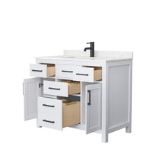 Load image into Gallery viewer, Wyndham Beckett 42 Inch Single Bathroom Vanity in White, Carrara Cultured Marble Countertop, Undermount Square Sink, Matte Black Trim- Wyndham