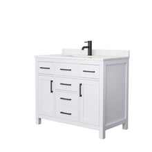Load image into Gallery viewer, Wyndham Beckett 42 Inch Single Bathroom Vanity in White, Carrara Cultured Marble Countertop, Undermount Square Sink, Matte Black Trim- Wyndham