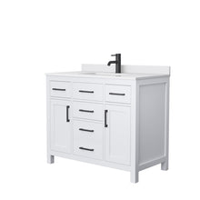 Load image into Gallery viewer, Wyndham Beckett 42 Inch Single Bathroom Vanity in White, White Cultured Marble Countertop, Undermount Square Sink, Matte Black Trim- Wyndham