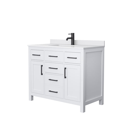 Wyndham Beckett 42 Inch Single Bathroom Vanity in White, White Cultured Marble Countertop, Undermount Square Sink, Matte Black Trim- Wyndham