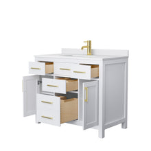 Load image into Gallery viewer, Wyndham Beckett 42 Inch Single Bathroom Vanity in White, White Cultured Marble Countertop, Undermount Square Sink, Brushed Gold Trim- Wyndham