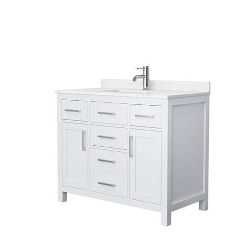Wyndham Beckett 42 Inch Single Bathroom Vanity in White, Carrara Cultured Marble Countertop, Undermount Square Sink, No Mirror- Wyndham