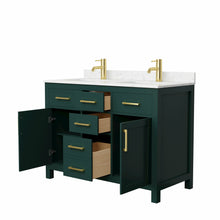 Load image into Gallery viewer, Wyndham Beckett 48 Inch Double Bathroom Vanity in Green, Carrara Cultured Marble Countertop, Undermount Square Sinks, Brushed Gold Trim- Wyndham