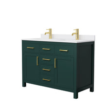 Load image into Gallery viewer, Wyndham Beckett 48 Inch Double Bathroom Vanity in Green, White Cultured Marble Countertop, Undermount Square Sinks, Brushed Gold Trim- Wyndham