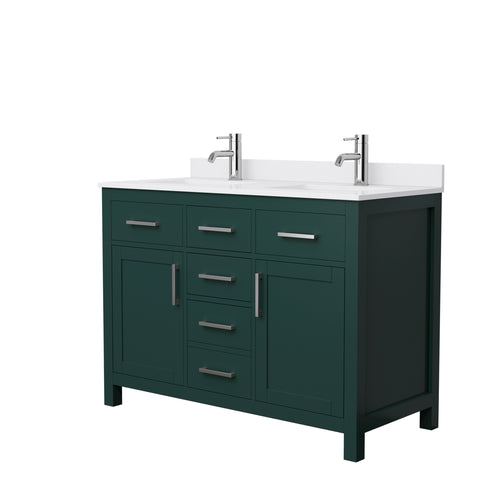 Wyndham Beckett 48 Inch Double Bathroom Vanity in Green, White Cultured Marble Countertop, Undermount Square Sinks, Brushed Nickel Trim- Wyndham