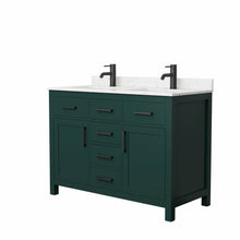 Load image into Gallery viewer, Wyndham Beckett 48 Inch Double Bathroom Vanity in Green, Carrara Cultured Marble Countertop, Undermount Square Sinks, Matte Black Trim- Wyndham
