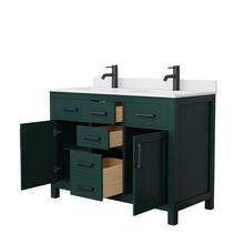 Load image into Gallery viewer, Wyndham Beckett 48 Inch Double Bathroom Vanity in Green, White Cultured Marble Countertop, Undermount Square Sinks, Matte Black Trim- Wyndham