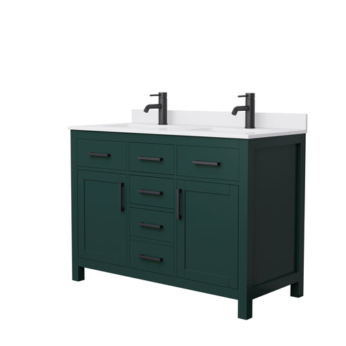 Wyndham Beckett 48 Inch Double Bathroom Vanity in Green, White Cultured Marble Countertop, Undermount Square Sinks, Matte Black Trim- Wyndham