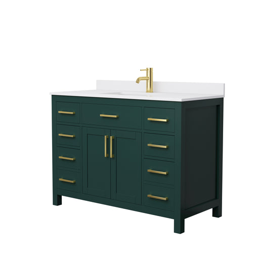Wyndham Beckett 48 Inch Single Bathroom Vanity in Green, White Cultured Marble Countertop, Undermount Square Sink, Brushed Gold Trim- Wyndham