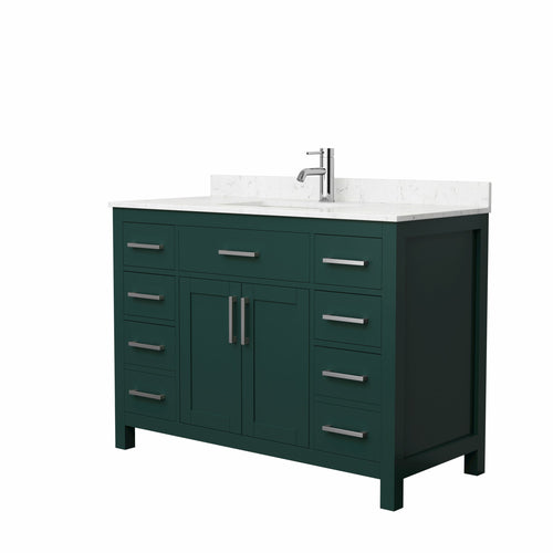 Wyndham Beckett 48 Inch Single Bathroom Vanity in Green, Carrara Cultured Marble Countertop, Undermount Square Sink, Brushed Nickel Trim- Wyndham