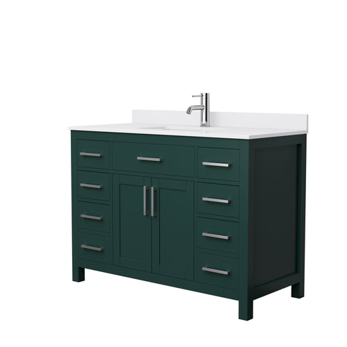 Wyndham Beckett 48 Inch Single Bathroom Vanity in Green, White Cultured Marble Countertop, Undermount Square Sink, Brushed Nickel Trim- Wyndham