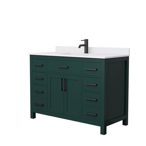 Wyndham Beckett 48 Inch Single Bathroom Vanity in Green, White Cultured Marble Countertop, Undermount Square Sink, Matte Black Trim- Wyndham