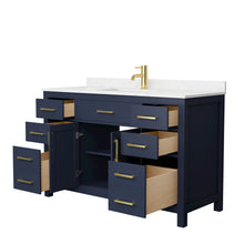 Load image into Gallery viewer, Wyndham Beckett 54 Inch Single Bathroom Vanity in Dark Blue, Carrara Cultured Marble Countertop, Undermount Square Sink, No Mirror- Wyndham