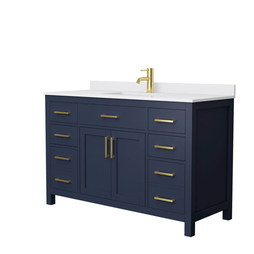 Wyndham Beckett 54 Inch Single Bathroom Vanity in Dark Blue, White Cultured Marble Countertop, Undermount Square Sink, No Mirror- Wyndham