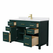 Load image into Gallery viewer, Wyndham Beckett 54 Inch Single Bathroom Vanity in Green, White Cultured Marble Countertop, Undermount Square Sink, Brushed Gold Trim- Wyndham