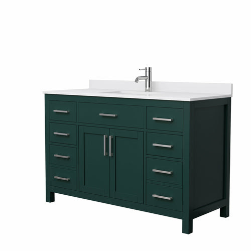 Wyndham Beckett 54 Inch Single Bathroom Vanity in Green, White Cultured Marble Countertop, Undermount Square Sink, Brushed Nickel Trim- Wyndham