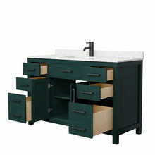 Load image into Gallery viewer, Wyndham Beckett 54 Inch Single Bathroom Vanity in Green, Carrara Cultured Marble Countertop, Undermount Square Sink, Matte Black Trim- Wyndham