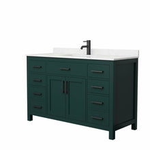 Load image into Gallery viewer, Wyndham Beckett 54 Inch Single Bathroom Vanity in Green, Carrara Cultured Marble Countertop, Undermount Square Sink, Matte Black Trim- Wyndham