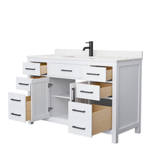Load image into Gallery viewer, Wyndham Beckett 54 Inch Single Bathroom Vanity in White, Carrara Cultured Marble Countertop, Undermount Square Sink, Matte Black Trim- Wyndham
