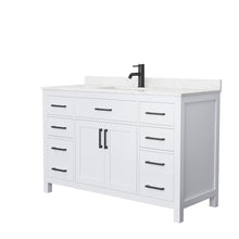 Load image into Gallery viewer, Wyndham Beckett 54 Inch Single Bathroom Vanity in White, Carrara Cultured Marble Countertop, Undermount Square Sink, Matte Black Trim- Wyndham
