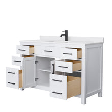 Load image into Gallery viewer, Wyndham Beckett 54 Inch Single Bathroom Vanity in White, White Cultured Marble Countertop, Undermount Square Sink, Matte Black Trim- Wyndham