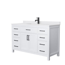 Load image into Gallery viewer, Wyndham Beckett 54 Inch Single Bathroom Vanity in White, White Cultured Marble Countertop, Undermount Square Sink, Matte Black Trim- Wyndham