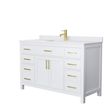 Load image into Gallery viewer, Wyndham Beckett 54 Inch Single Bathroom Vanity in White, White Cultured Marble Countertop, Undermount Square Sink, Brushed Gold Trim- Wyndham