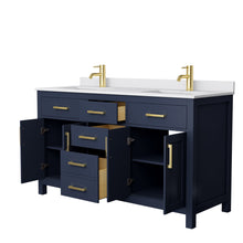 Load image into Gallery viewer, Wyndham Beckett 60 Inch Double Bathroom Vanity in Dark Blue, White Cultured Marble Countertop, Undermount Square Sinks, No Mirror- Wyndham