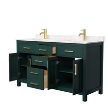 Load image into Gallery viewer, Wyndham Beckett 60 Inch Double Bathroom Vanity in Green, Carrara Cultured Marble Countertop, Undermount Square Sinks, Brushed Gold Trim- Wyndham
