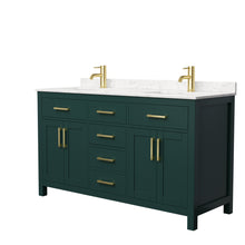 Load image into Gallery viewer, Wyndham Beckett 60 Inch Double Bathroom Vanity in Green, Carrara Cultured Marble Countertop, Undermount Square Sinks, Brushed Gold Trim- Wyndham