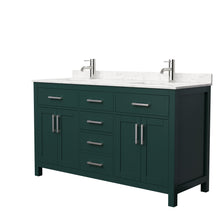 Load image into Gallery viewer, Wyndham Beckett 60 Inch Double Bathroom Vanity in Green, Carrara Cultured Marble Countertop, Undermount Square Sinks, Brushed Nickel Trim- Wyndham