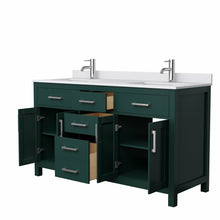 Load image into Gallery viewer, Wyndham Beckett 60 Inch Double Bathroom Vanity in Green, White Cultured Marble Countertop, Undermount Square Sinks, Brushed Nickel Trim- Wyndham