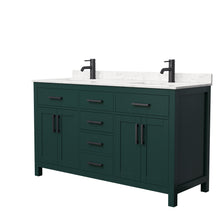 Load image into Gallery viewer, Wyndham Beckett 60 Inch Double Bathroom Vanity in Green, Carrara Cultured Marble Countertop, Undermount Square Sinks, Matte Black Trim- Wyndham
