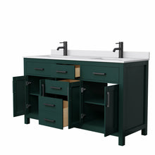Load image into Gallery viewer, Wyndham Beckett 60 Inch Double Bathroom Vanity in Green, White Cultured Marble Countertop, Undermount Square Sinks, Matte Black Trim- Wyndham