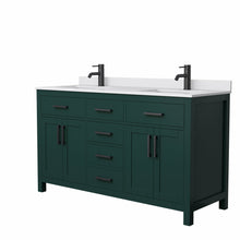 Load image into Gallery viewer, Wyndham Beckett 60 Inch Double Bathroom Vanity in Green, White Cultured Marble Countertop, Undermount Square Sinks, Matte Black Trim- Wyndham