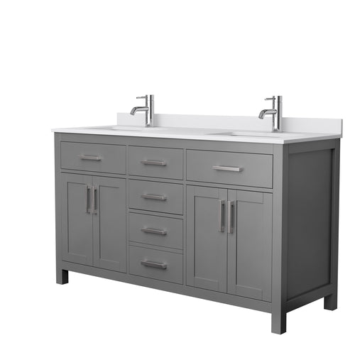Wyndham Beckett 60 Inch Double Bathroom Vanity in Dark Gray, White Cultured Marble Countertop, Undermount Square Sinks, No Mirror- Wyndham