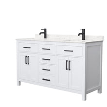 Load image into Gallery viewer, Wyndham Beckett 60 Inch Double Bathroom Vanity in White, Carrara Cultured Marble Countertop, Undermount Square Sinks, Matte Black Trim- Wyndham