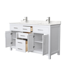 Load image into Gallery viewer, Wyndham Beckett 60 Inch Double Bathroom Vanity in White, Carrara Cultured Marble Countertop, Undermount Square Sinks, No Mirror- Wyndham