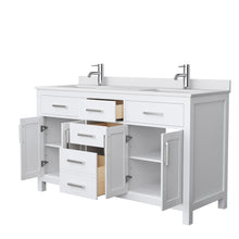 Load image into Gallery viewer, Wyndham Beckett 60 Inch Double Bathroom Vanity in White, White Cultured Marble Countertop, Undermount Square Sinks, No Mirror- Wyndham