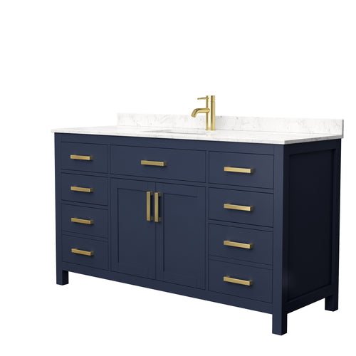 Wyndham Beckett 60 Inch Single Bathroom Vanity in Dark Blue, Carrara Cultured Marble Countertop, Undermount Square Sink, No Mirror- Wyndham