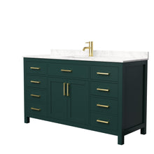 Load image into Gallery viewer, Wyndham Beckett 60 Inch Single Bathroom Vanity in Green, Carrara Cultured Marble Countertop, Undermount Square Sink, Brushed Gold Trim- Wyndham