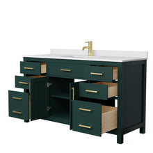 Load image into Gallery viewer, Wyndham Beckett 60 Inch Single Bathroom Vanity in Green, White Cultured Marble Countertop, Undermount Square Sink, Brushed Gold Trim- Wyndham