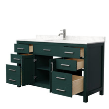 Load image into Gallery viewer, Wyndham Beckett 60 Inch Single Bathroom Vanity in Green, Carrara Cultured Marble Countertop, Undermount Square Sink, Brushed Nickel Trim- Wyndham