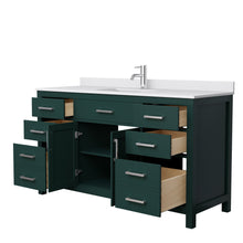Load image into Gallery viewer, Wyndham Beckett 60 Inch Single Bathroom Vanity in Green, White Cultured Marble Countertop, Undermount Square Sink, Brushed Nickel Trim- Wyndham