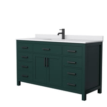 Load image into Gallery viewer, Wyndham Beckett 60 Inch Single Bathroom Vanity in Green, White Cultured Marble Countertop, Undermount Square Sink, Matte Black Trim- Wyndham