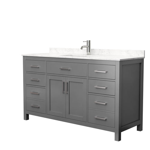 Wyndham Beckett 60 Inch Single Bathroom Vanity in Dark Gray, Carrara Cultured Marble Countertop, Undermount Square Sink, No Mirror- Wyndham